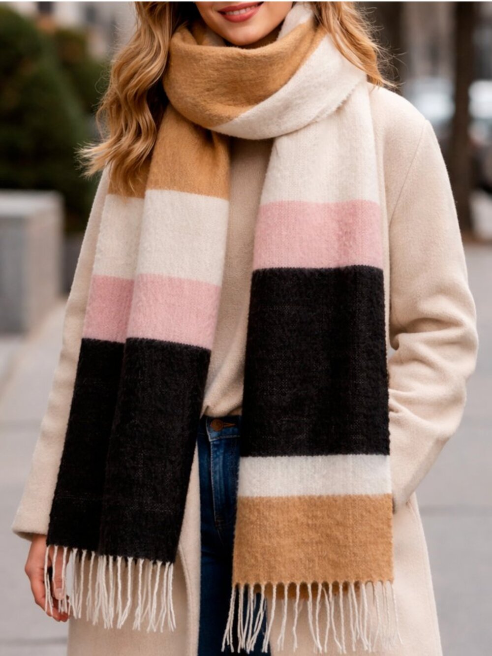 Banana Republic Colorblock Fuzzy Oversized Blanket Scarf Large
